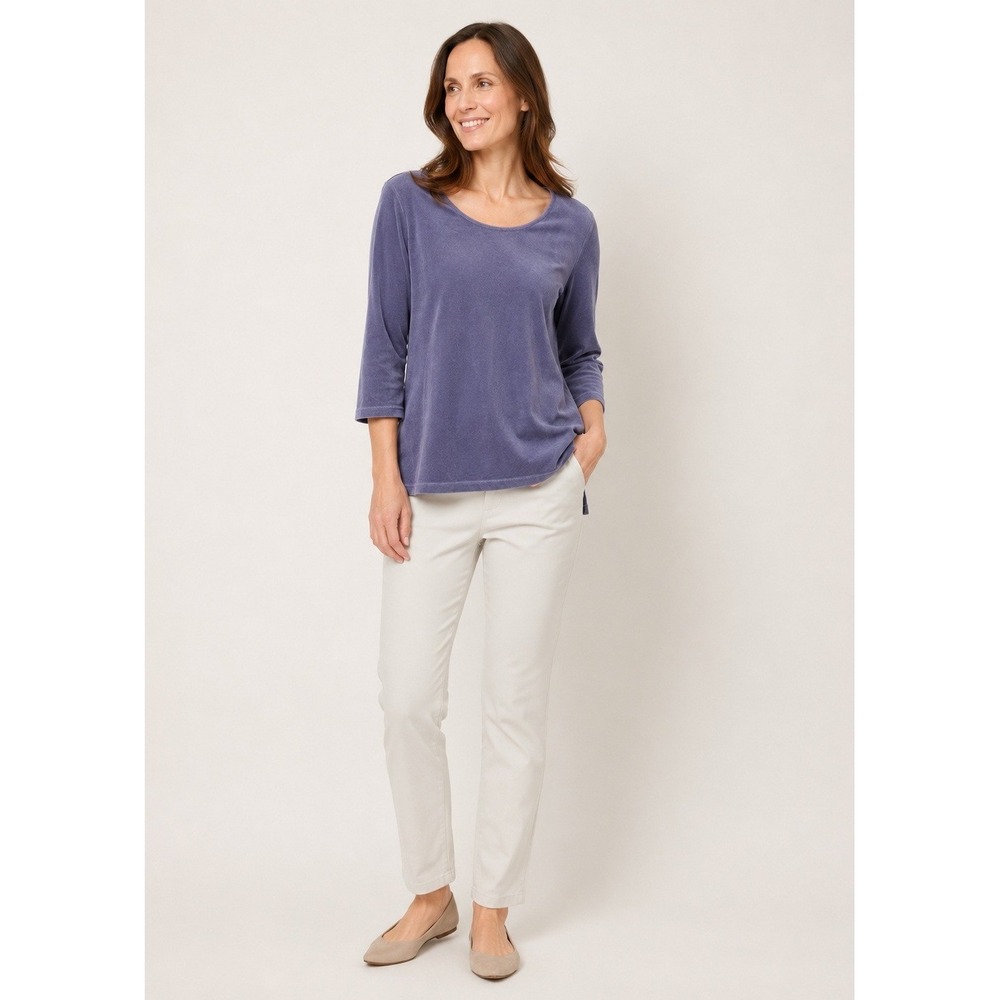 Vintage J. Jill Velour Top Womens Medium 3/4 Sleeve Scoop Neck Lavender Purple